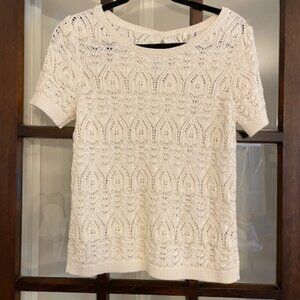 Anthropologie Crochet Stiched Sweater Tee, Size Medium.